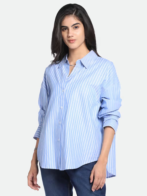 BLUE STRIPE SHIRT DRESS